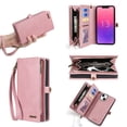 thumbnail image 1 of Designed for iPhone 16 Zipper Pocket Case with RFID Blocking Card Holder,Detachable Wallet Magnetic Multifunctional Phone Case Flip Kickstand PU Leather with Wrist Strap for Women/Men,Pink, 1 of 8