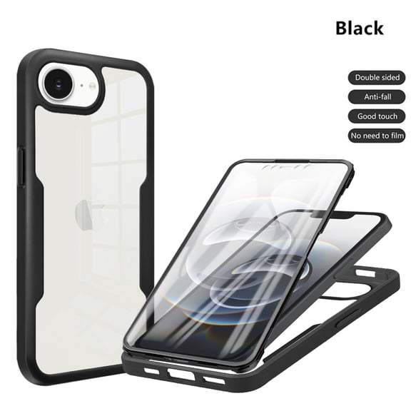 Designed for iPhone 16e Case Full-Body Bumper Case Cover Built in Screen Protector Shockproof Transparent Back 360 Full Body Protective Case for iPhone 16e, Black