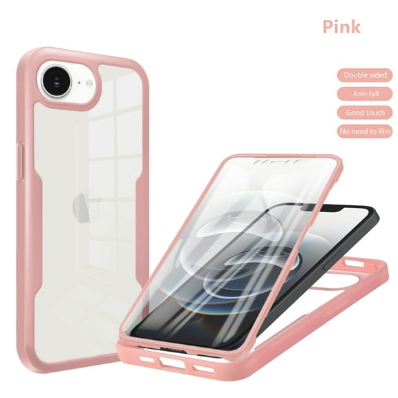 Designed for iPhone 16e Case Full-Body Bumper Case Cover Built in Screen Protector Shockproof Transparent Back 360 Full Body Protective Case for iPhone 16e, Pink