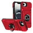thumbnail image 1 of Designed for iPhone 16e Case Hidden with Card Holder & 360 Ring Stand/Kickstand, Hard PC + Soft TPU [Drop Protection] Heavy Duty Rugged Protective Cover For iPhone 16e, Red, 1 of 7