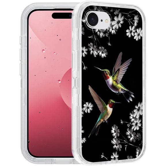 Designed for iPhone 16e Case, [Military Grade] Heavy Duty 3-Layer Transparent Shockproof Drop Full-Body Protective Cover for iPhone 16e (2025) 6.1", Hummingbirds