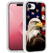 Designed for iPhone 16e Case, [Military Grade] Heavy Duty 3-Layer Transparent Shockproof Drop Full-Body Protective Cover for iPhone 16e 2025 6.1" - Patriotic American Flag Bald Eagle