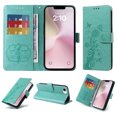 thumbnail image 1 of Designed for iPhone 16e Case Wallet,Women Flip Folio Cover with Butterfly & Flower Embossed PU Leather Stand Credit Card Holders Slots Wrist Strap Shockproof Phone Case,Green, 1 of 9