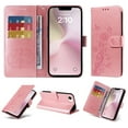 thumbnail image 1 of Designed for iPhone 16e Case Wallet,Women Flip Folio Cover with Butterfly & Flower Embossed PU Leather Stand Credit Card Holders Slots Wrist Strap Shockproof Phone Case,Pink, 1 of 9