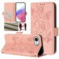 thumbnail image 1 of Designed For iPhone 16e Flip Phone Case,Embossed Butterfly&Rose Designing,PU Leather Flip Folding Kickstand,Card Slots,With Shoulder Strap&Wrist Strap,Shockproof Wallet Case,Pink, 1 of 9