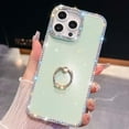 thumbnail image 1 of Designed for iPhone 16e Glitter Phone Case,Luxury Diamond Frame&Lens Ring,with 360°Rotation Diamond Ring Kickstand,Women Girls Shiny Shockproof Anti-fall Sturdy Phone Case,Light Green, 1 of 11