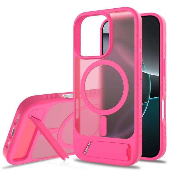 Designed for iPhone 16e Magnetic Phone Case,Compatible with Mag-safe,Built-in Invisible Kickstand,Matte Back Shockproof Protective Skin Feel Translucent Thin Fit Phone Case,Rose