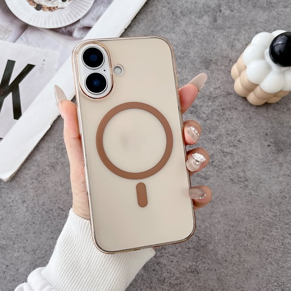 Designed for iPhone 16e Magnetic Phone Case,Compatible with Mag-safe,Ultra Slim Shockproof Lightweight Anti-Scratch Glossy Rugged Transparent Durable Thin Fit Phone Case,Gold
