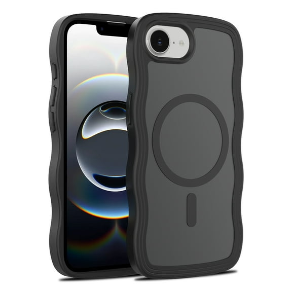 Designed for iPhone 16e Phone Case,Compatible with Mag-safe,Cute Wavy Frame,Ultra SLim Skin-feel Matte Hard Translucent Back,Anti-Scratch Shockproof Anti-fall Phone Case,Black