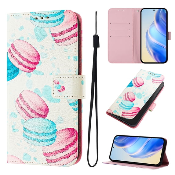 Designed for iPhone 16e Premium PU Leather Pattern Flip Wallet Case Cover, Card Slots & Kickstand Wrist Strap Magnetic Closure Protective Phone Case for iPhone 16e, Small Cake