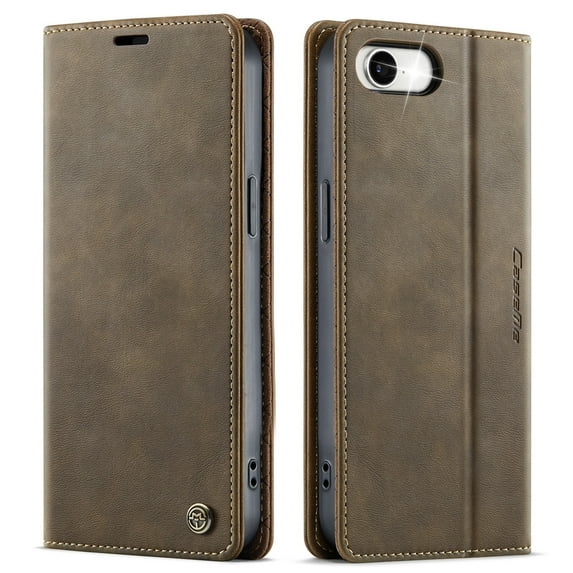 Designed for iPhone 16e Wallet Case, Classic PU Leather Flip Cover with Kickstand, RFID Blocking Card Slots, Magnetic Clasp, Full Body Protective Shockproof Phone Case, Coffee