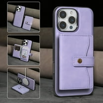 Designed For iPhone 16e Wallet Phone Case,Detachable Magnetic Back Flip PU Leather Card Bag,With Kickstand,Card Slots,Compatible with Mag-Safe,Shockproof Anti-fall Phone Case,Purple