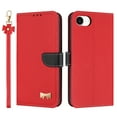 thumbnail image 1 of Designed for iPhone 16e Wallet Phone Case,With Card Slots,Metal Bowknot PU Leather Flip Folio Kickstand,with Shoulder Strap&Wrist Strap,Shockproof Anti-fall Phone Case,Red, 1 of 9