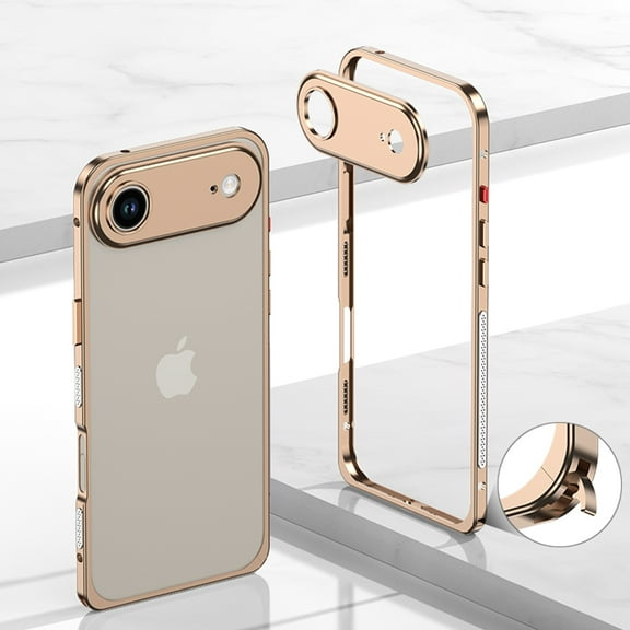Designed for iPhone 17 Air Frame Metal Bumper Frame Slim Hard Phone Case,With Lens Protector,Raised Edge Protection,No Back Heat Dissipation Design,Shockproof Phone Case,Gold