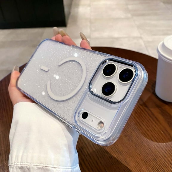 Designed For iPhone 17 Air Phone Case,Clear Sparkly Cute Bling Hard Magnetic Phone Cover,Compatible with Mag-safe,Ultra Slim Shockproof Anti-Scratch Drop Protection Phone Case,White