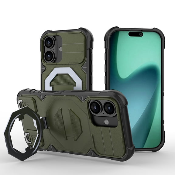 Designed for iPhone 17 Case - Compatible with Magnetic Charging & Kickstand Rugged Shockproof Anti-Slip Military Grade Protective Cover, for iPhone 17 with Lanyard, Green