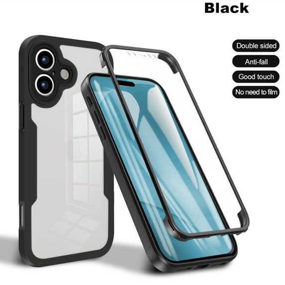 Designed for iPhone 17 Case Full-Body Bumper Case Cover Built in Screen Protector Shockproof Transparent Back 360 Full Body Protective Case for iPhone 17, Black