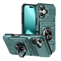 Designed for iPhone 17 Case Hidden with Card Holder & 360 Ring Stand/Kickstand, Hard PC   Soft TPU [Drop Protection] Heavy Duty Rugged Protective Cover For iPhone 17, Green