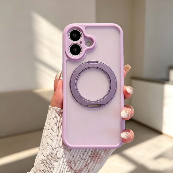Designed For iPhone 17 Phone Case,360° Rotatable Ring Adjustable Foldable Kickstand,Anti-fingerprinting Matte Translucent Back,Shockproof Heavy Duty Drop Protection,Phone Case,Purple