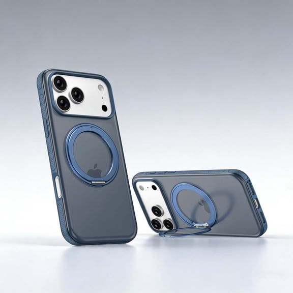 Designed For iPhone 17 Phone Case,360° Rotatable Ring Kickstand,Anti-fingerprint Matte Translucent Back,Compatible with Mag-Safe,Shockproof Anti-fall Drop Protection Phone Case,Navyblue