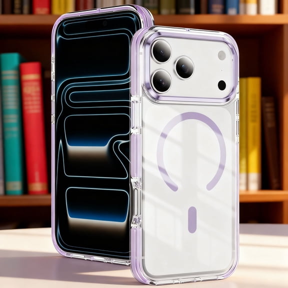 Designed For iPhone 17 Phone Case,Crystal Clear,Compatible with Mag-Safe,Two-color,Ultra Slim Military Shockproof Anti-Scratch Anti-fall Drop Protection,Transparent Back Phone Case,Purple