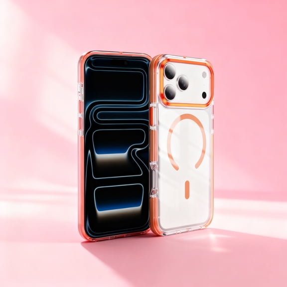 Designed For iPhone 17 Phone Case,Two-color,Compatible with Mag-Safe,Crystal Transparent Back,PC + TPU Hybrid Drop Protection,Ultra Slim Shockproof Anti-fall,Durable Phone Case,Orange