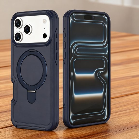 Designed For iPhone 17 Phone Case,With Contractile Ring Kickstand,Heavy Duty Shockproof Anti-fall Drop Protection,Durable Rugged Thin Fit Rugged Anti-scratch Phone Case Cover,Darkblue