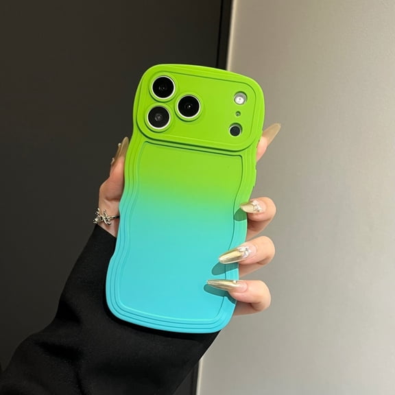 Designed for iPhone 17 Pro Case, Cute Gradient Color Case for Women & Men, Soft Silicone Shockproof, Support Wireless Charging Case for iPhone 17 Pro, Green+Blue