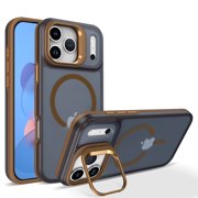 Designed for iPhone 17 Pro Case with Magnetic Invisible Lens Stand [Military Drop Protection] [Compatible with MagSafe] Shockproof Translucent Matte Slim Matte Phone Cover,Brown