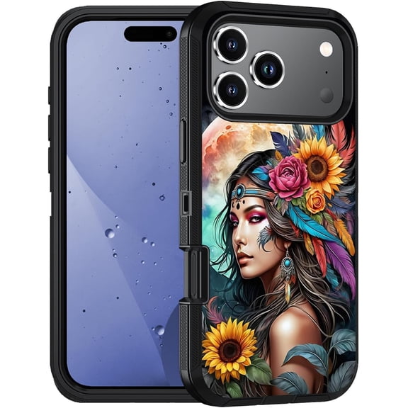 Designed for iPhone 17 Pro Case, Military Grade Heavy Duty 3-Layer Shockproof Drop Full-Body Protective Phone Cover for iPhone 17 Pro (6.3" 2025), Native American Indian Girl