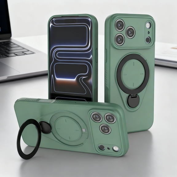 Designed for iPhone 17 Pro Case with Rotatable Ring Stand, Compatible with Mag-Safe, [Military Grade Drop Protection] Soft Microfiber Lining Anti-Scratch Cover for iPhone 17 Pro, Green