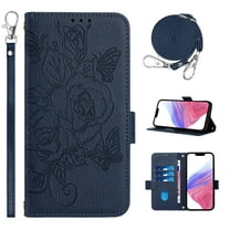 Designed for iPhone 17 Pro Case Wallet, Women Flip Folio Cover with Embossed PU Leather Stand Credit Card Holders Slots Wrist Strap Shoulder Strap Phone Case, RFID Blocking, Darkblue