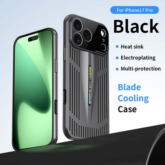 Designed For iPhone 17 Pro Cooling Phone Case,Blade Shape Designing,Heat Sink,Shockproof Anti-fall Rugged Durable Radiator Ultra Slim Thin Fit Breathable Phone Case Cover,Black