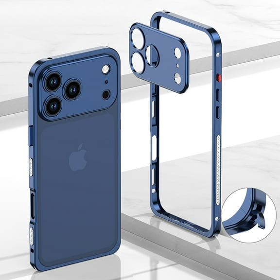 Designed for iPhone 17 Pro Frame Metal Bumper Frame Slim Hard Phone Case,With Lens Protector,Raised Edge Protection,No Back Heat Dissipation Design,Shockproof Phone Case,Titaniumblue