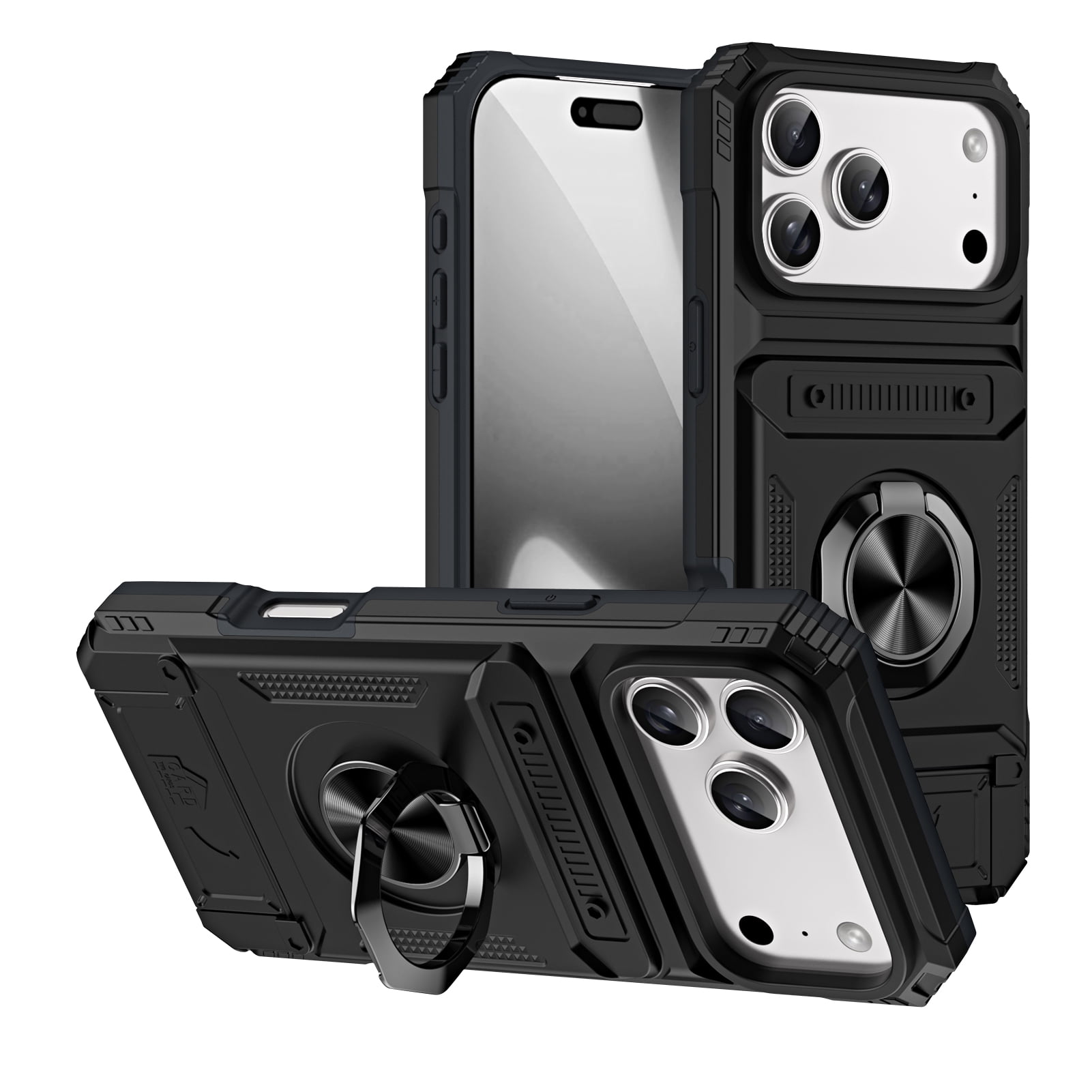Designed for iPhone 17 Pro Max Card Holder Case with 360°Rotatable Ring ...
