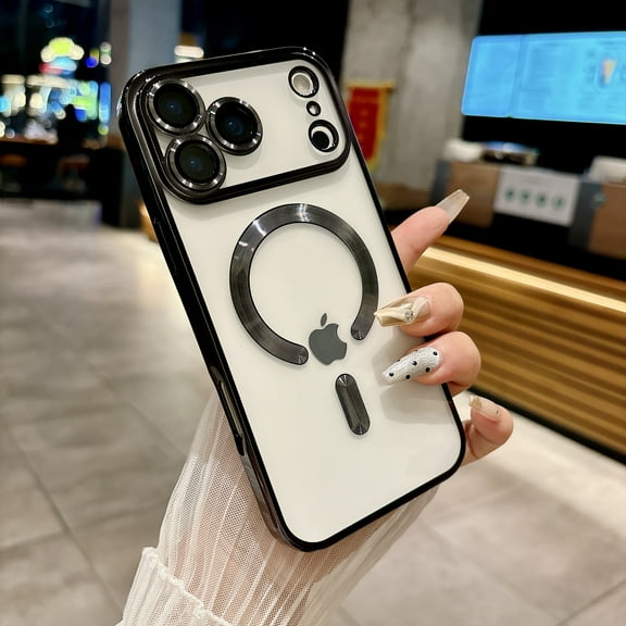 Designed for iPhone 17 Pro Max Case Clear Magnetic Compatible with MagSafe, Thin Slim Transparent Non Yellowing, Hybrid Soft Silicone Bumper & Hard Plastic Protective Plating Phone Cover, Black