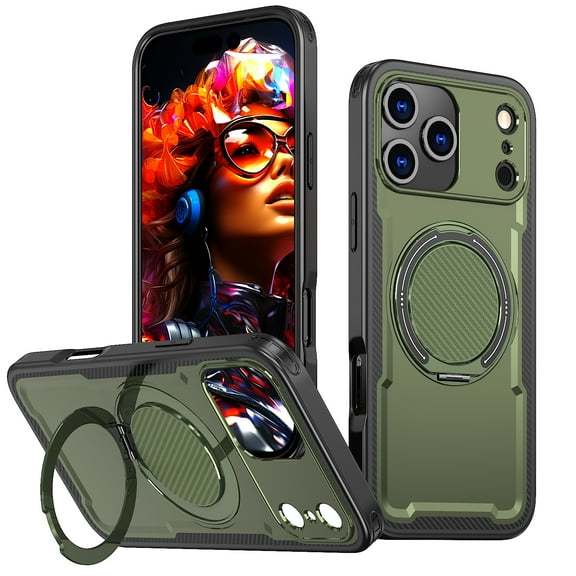 Designed for iPhone 17 Pro Max Case with Kickstand [Military Grade Drop Protection][Magnetic Compatible with Mag-Safe] Shockproof Phone Case with Secure Ring Holder for iPhone 17 Pro Max, Green