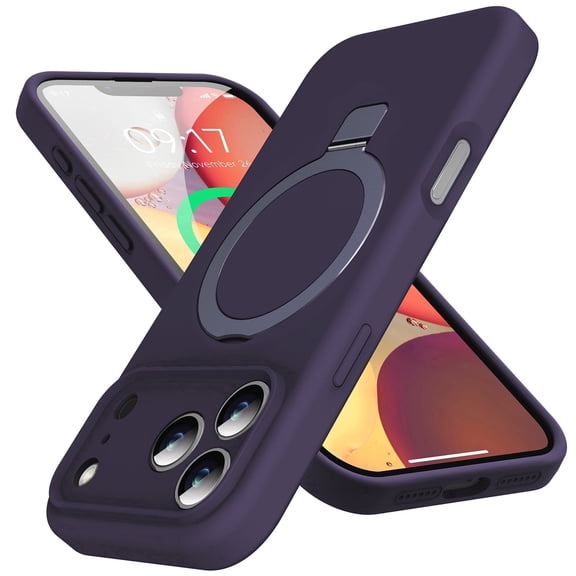 JETeacka Designed for iPhone 17 Pro Max Case with Magnetic Invisible Stand, [Compatible with Mag-Safe]Liquid Silicone Shockproof Cover with Anti-Scratch Microfiber Lining, Purple