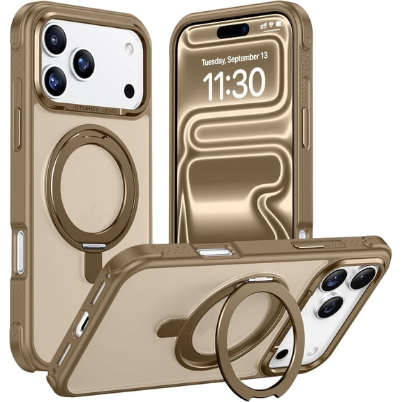 Designed for iPhone 17 Pro Max Case,[with 360°Rotatable Invisible Magnetic O-Ring Stand][Military Grade Shockproof][Compatible with MagSafe] Anti-Slip Translucent Matte Phone Case 6.9" 2025