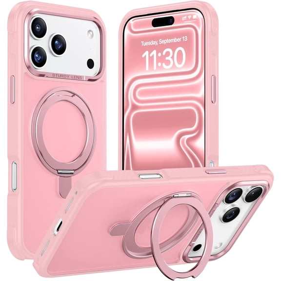 Designed for iPhone 17 Pro Max Case,[with 360°Rotatable Invisible Magnetic O-Ring Stand][Military Grade Shockproof][Compatible with MagSafe] Anti-Slip Translucent Matte Phone Case 6.9" 2025