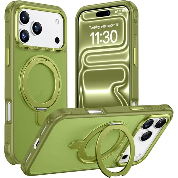Designed for iPhone 17 Pro Max Case,[with 360°Rotatable Invisible Magnetic O-Ring Stand][Military Grade Shockproof][Compatible with MagSafe] Anti-Slip Translucent Matte Phone Case 6.9" 2025