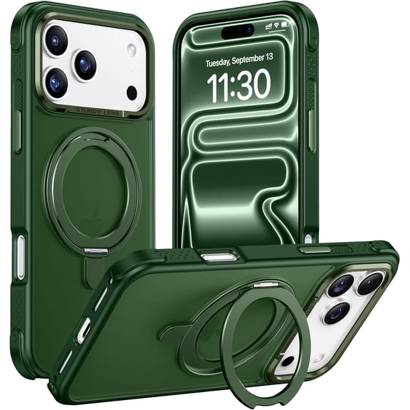 Designed for iPhone 17 Pro Max Case,[with 360°Rotatable Invisible Magnetic O-Ring Stand][Military Grade Shockproof][Compatible with MagSafe] Anti-Slip Translucent Matte Phone Case 6.9" 2025