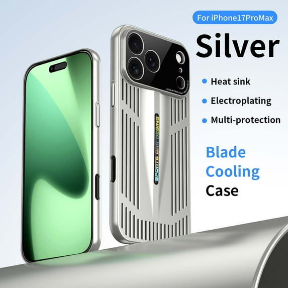 Designed For iPhone 17 Pro Max Cooling Phone Case,Blade Shape Designing,Heat Sink,Shockproof Anti-fall Rugged Durable Radiator Ultra Slim Thin Fit Breathable Phone Case Cover,Silver