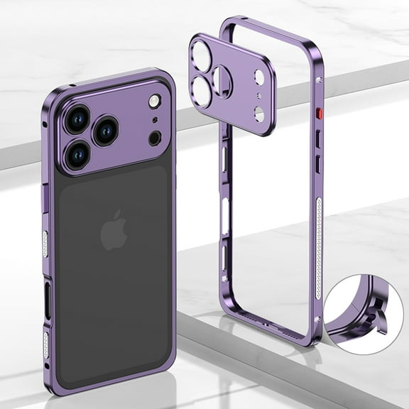 Designed for iPhone 17 Pro Max Frame Metal Bumper Frame Slim Hard Phone Case,With Lens Protector,Raised Edge Protection,No Back Heat Dissipation Design,Shockproof Phone Case,Purple