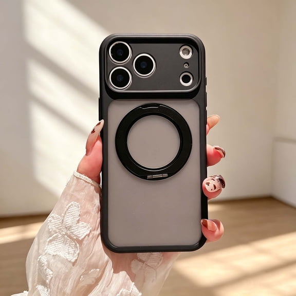 Designed For iPhone 17 Pro Max Phone Case,360° Rotatable Ring Adjustable Foldable Kickstand,Anti-fingerprinting Matte Translucent Back,Shockproof Heavy Duty Drop Protection,Phone Case,Black