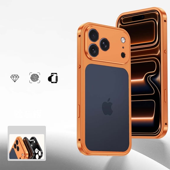 Designed For iPhone 17 Pro Max Phone Case,With Camera Protection,NO Back Heat Dissipation,With Frame Snap-on Switch,Ultra Slim Shockproof Drop Protection Rugged Metal Phone Case,Orange