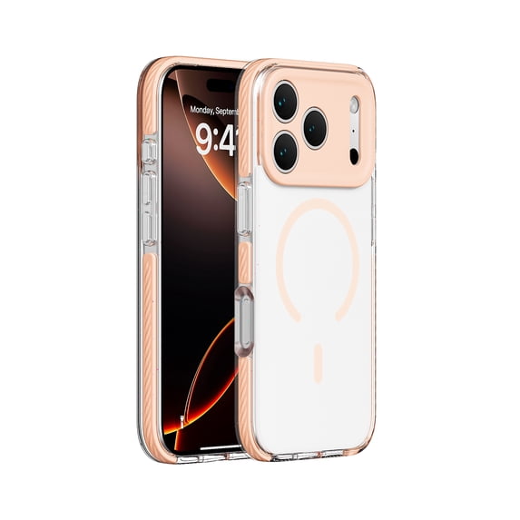 Designed for iPhone 17 Pro Max Transparent Case, Magnetic Wireless Charging, Compatible with MagSafe, Luxury Ultra Slim Anti-Scratch Anti-Slip Thin Shockproof PC+TPU Phone Cover, Orange
