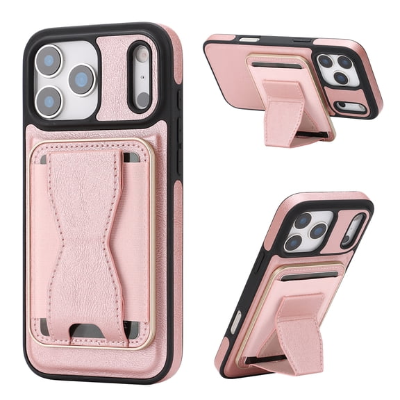 Designed for iPhone 17 Pro PU leather + TPU Case, Detachable Magnetic Card Slot Kickstand Classic Durable Shockproof Protective Durable Phone Case Cover for iPhone 17 Pro, Pink