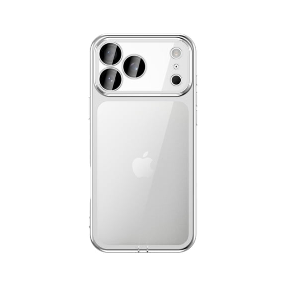 Designed For iPhone 17 Pro Phone Case,Crystal Transparent Back,With Lens Protector,Integrated USB Dust-proof Plug,Ultra Slim Non-Slip Shockproof Electroplated Frame Phone Case,Silver