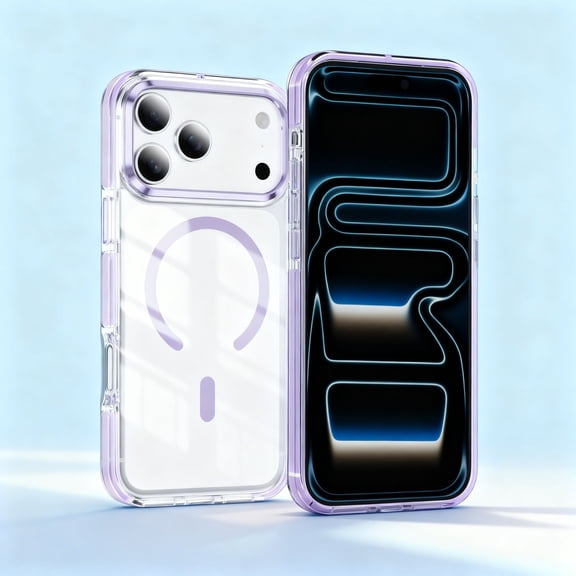 Designed For iPhone 17 Pro Phone Case,Two-color,Compatible with Mag-Safe,Crystal Transparent Back,PC + TPU Hybrid Drop Protection,Ultra Slim Shockproof Anti-fall,Durable Phone Case,Purple